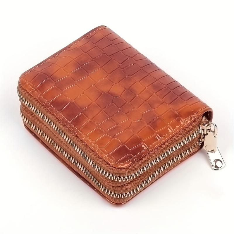 Men's Crocodile Pattern Double Zipper Wallet