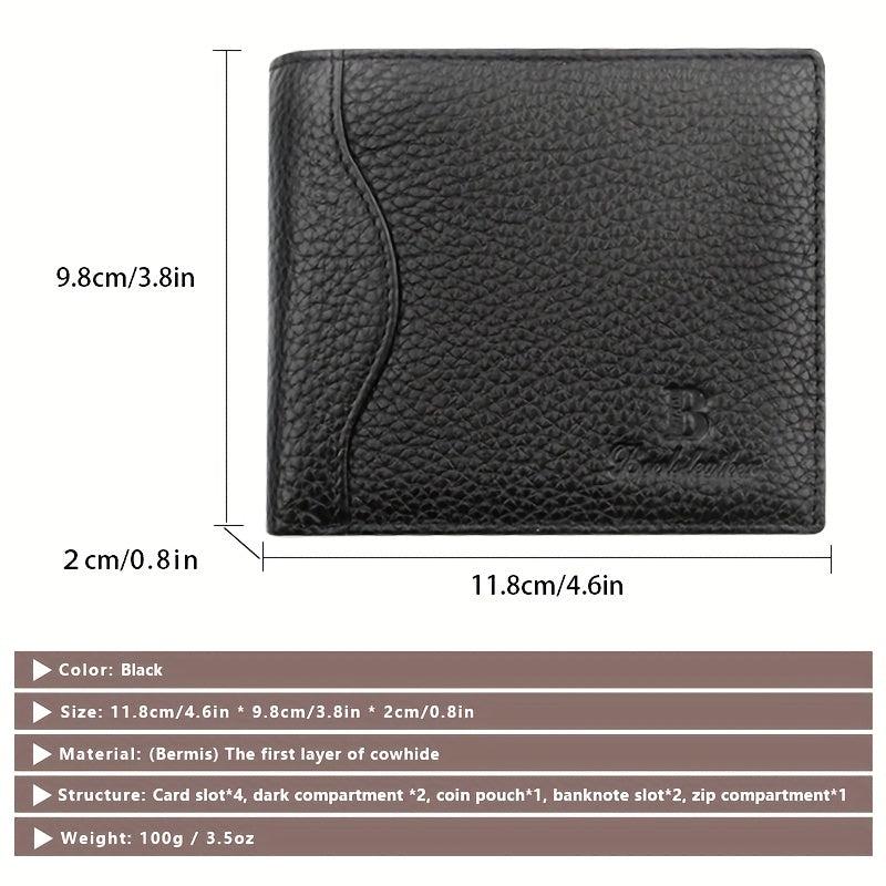 Men's RFID Blocking Leather Wallet with Coin Pouch