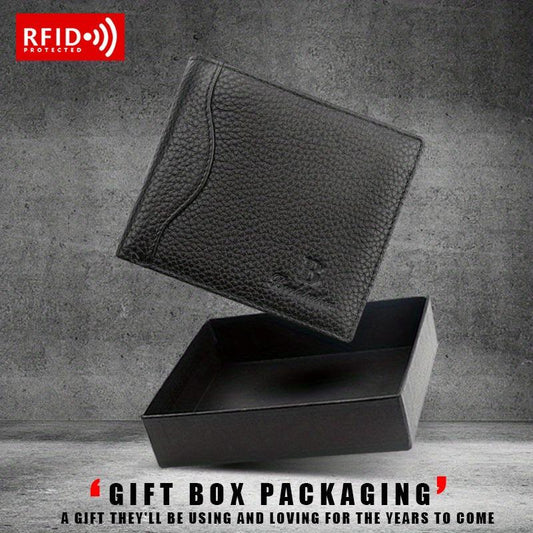 Men's RFID Blocking Leather Wallet with Coin Pouch