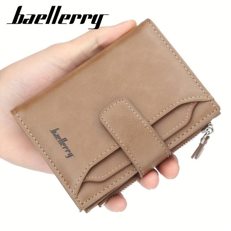 Baellerry18 Cards Men's Business Wallet Short PU Leather Buckle
