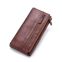 Men's Leather Multi-Functional Large Wallet Zipper Retro Long Wallet