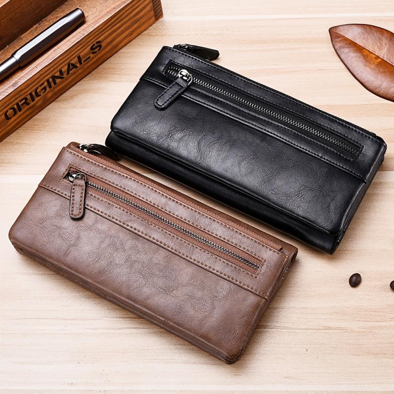 Men's Leather Multi-Functional Large Wallet Zipper Retro Long Wallet