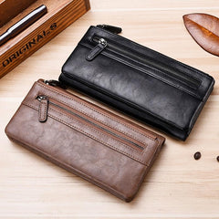 Men's Leather Multi-Functional Large Wallet Zipper Retro Long Wallet