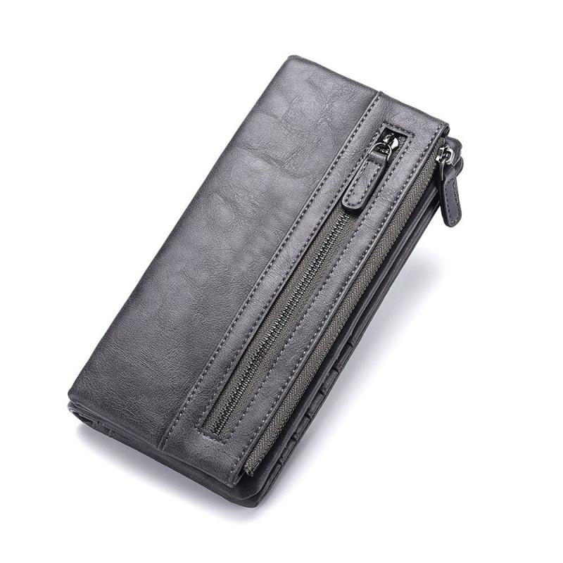 Men's Leather Multi-Functional Large Wallet Zipper Retro Long Wallet
