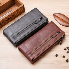 Men's Leather Multi-Functional Large Wallet Zipper Retro Long Wallet