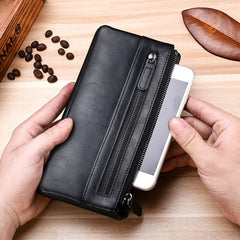 Men's Leather Multi-Functional Large Wallet Zipper Retro Long Wallet