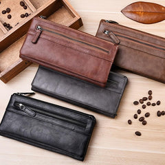 Men's Leather Multi-Functional Large Wallet Zipper Retro Long Wallet