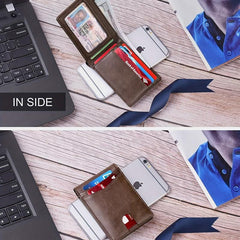 Men's Slim Leather Short Wallet RFID Blocking Front Pocket Bifold Wallet