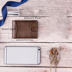 Men's Slim Leather Short Wallet RFID Blocking Front Pocket Bifold Wallet