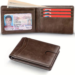 Men's Slim Leather Short Wallet RFID Blocking Front Pocket Bifold Wallet