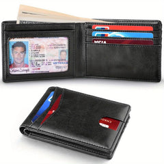 Men's Slim Leather Short Wallet RFID Blocking Front Pocket Bifold Wallet
