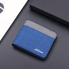 Men's Canvas Block Short Wallet Large Capacity Card Holder