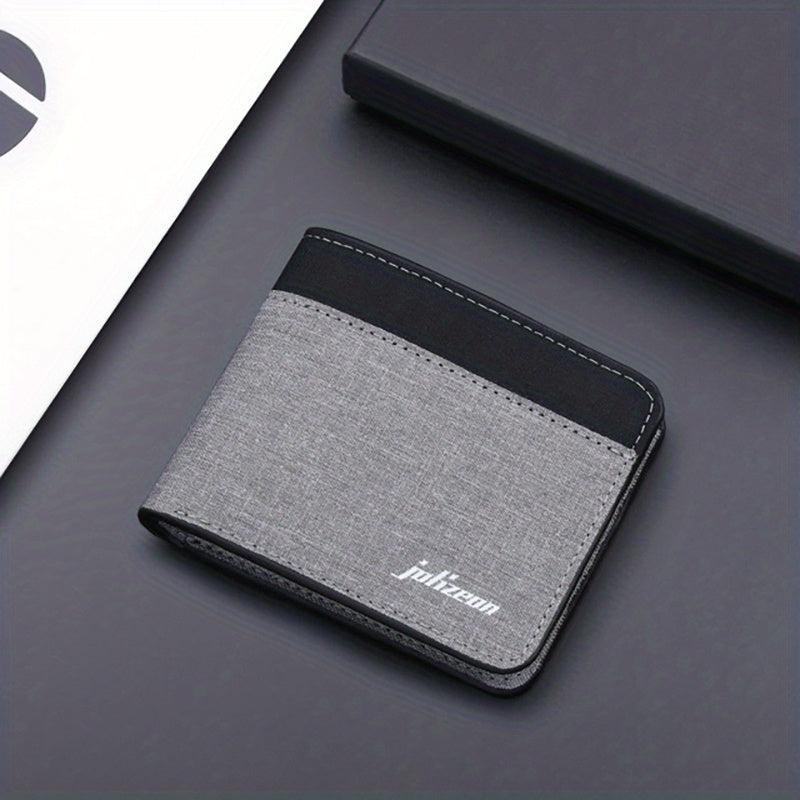 Men's Canvas Block Short Wallet Large Capacity Card Holder