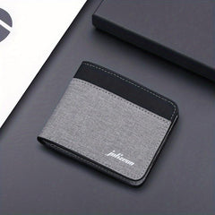 Men's Canvas Block Short Wallet Large Capacity Card Holder
