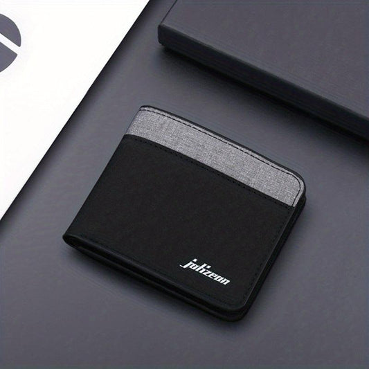 Men's Canvas Block Short Wallet Large Capacity Card Holder