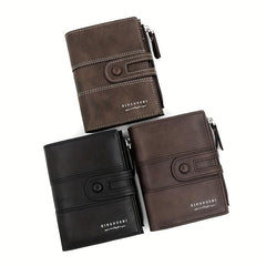 Men's Short Wallet Zip Card Slots Zipper Snap Button Multifunctional