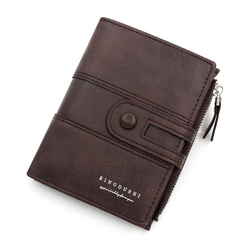 Men's Short Wallet Zip Card Slots Zipper Snap Button Multifunctional
