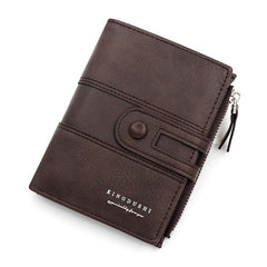 Men's Short Wallet Zip Card Slots Zipper Snap Button Multifunctional