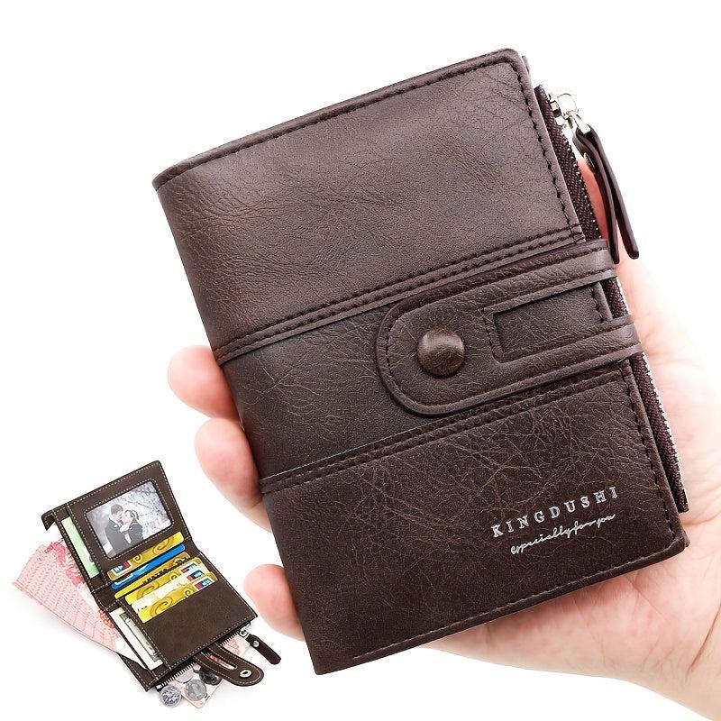 Men's Short Wallet Zip Card Slots Zipper Snap Button Multifunctional