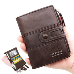 Men's Short Wallet Zip Card Slots Zipper Snap Button Multifunctional