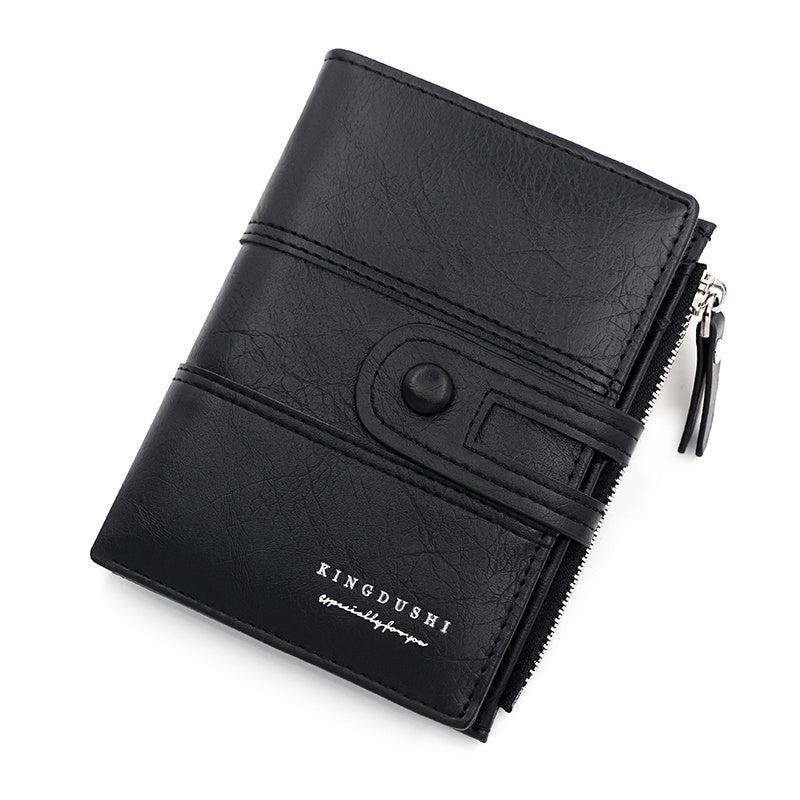 Men's Short Wallet Zip Card Slots Zipper Snap Button Multifunctional