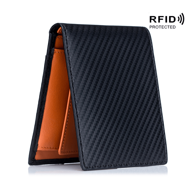Carbon Fiber Leather Slim Wallet Men RFID Money Clip Front Pocket