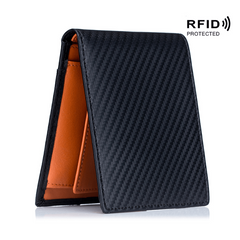 Carbon Fiber Leather Slim Wallet Men RFID Money Clip Front Pocket