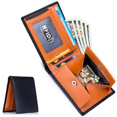 Carbon Fiber Leather Slim Wallet Men RFID Money Clip Front Pocket