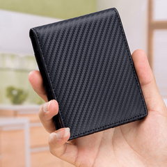 Carbon Fiber Leather Slim Wallet Men RFID Money Clip Front Pocket