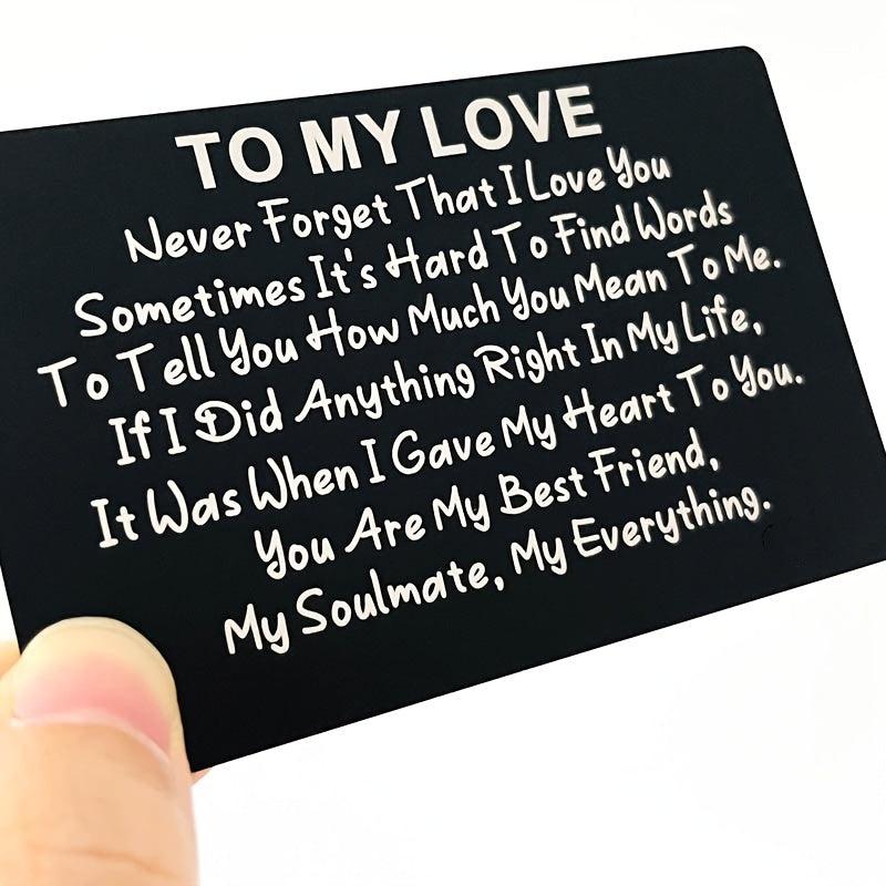 Engraved Wallet Card Note for Him - Anniversary Gift Idea - Metal Wallet Insert
