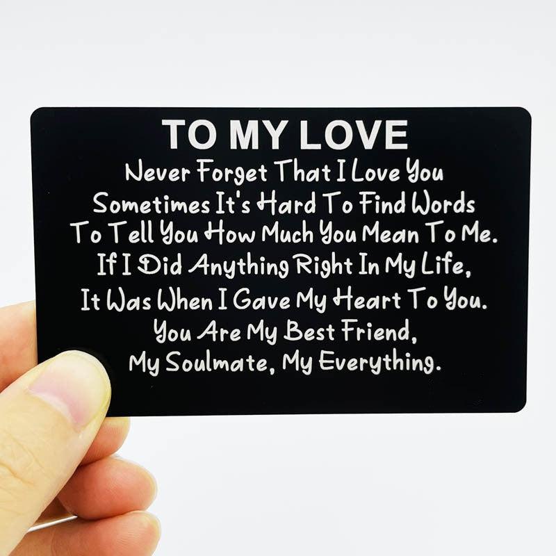 Engraved Wallet Card Note for Him - Anniversary Gift Idea - Metal Wallet Insert