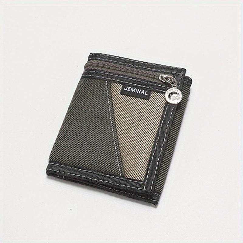 Men's Canvas Trifold Chain Wallet Zipper Pocket