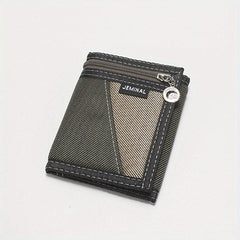 Men's Canvas Trifold Chain Wallet Zipper Pocket