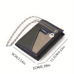 Men's Canvas Trifold Chain Wallet Zipper Pocket