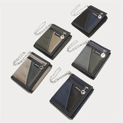 Men's Canvas Trifold Chain Wallet Zipper Pocket