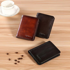 Men's Leather Card Holder Short Wallet Retro Style Credit ID Insert Wallet