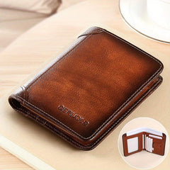 Men's Leather Card Holder Short Wallet Retro Style Credit ID Insert Wallet