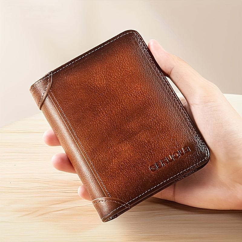 Men's Leather Card Holder Short Wallet Retro Style Credit ID Insert Wallet