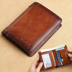 Men's Leather Card Holder Short Wallet Retro Style Credit ID Insert Wallet