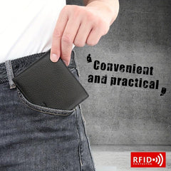 Men's Leather Short Wallet RFID Blocking Coin Pouch Business Wallet