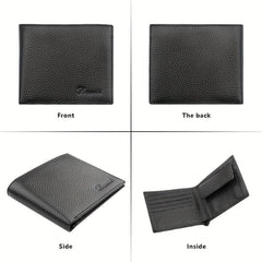 Men's Leather Short Wallet RFID Blocking Coin Pouch Business Wallet