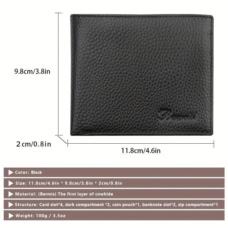 Men's Leather Short Wallet RFID Blocking Coin Pouch Business Wallet