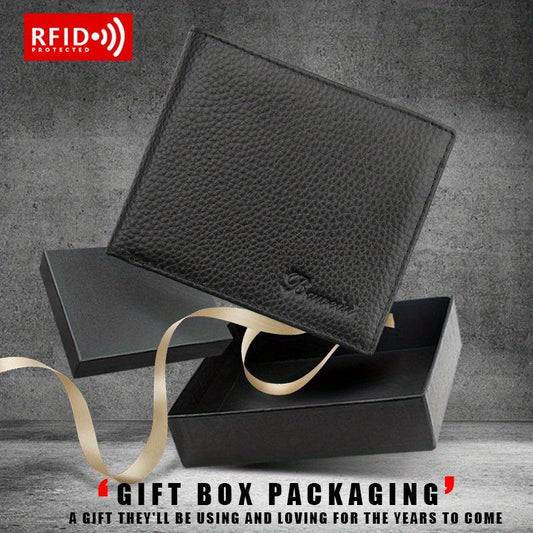 Men's Leather Short Wallet RFID Blocking Coin Pouch Business Wallet