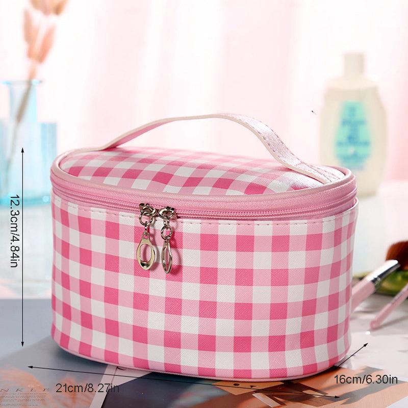 Plaid Pattern Cosmetic Bag Travel Toiletry Makeup Storage Organizer