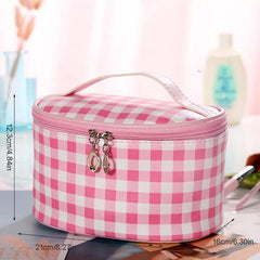 Plaid Pattern Cosmetic Bag Travel Toiletry Makeup Storage Organizer
