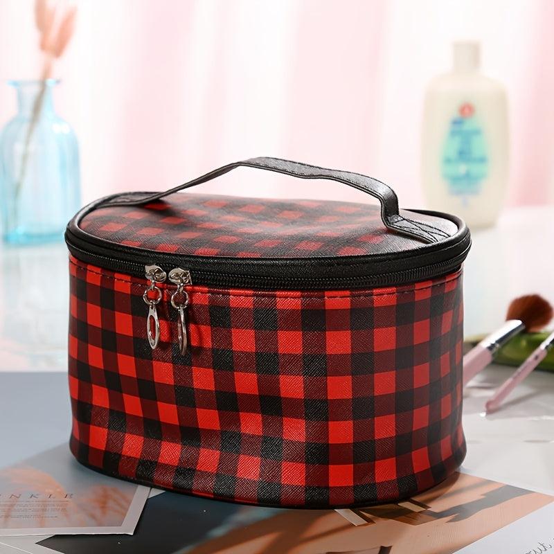 Plaid Pattern Cosmetic Bag Travel Toiletry Makeup Storage Organizer