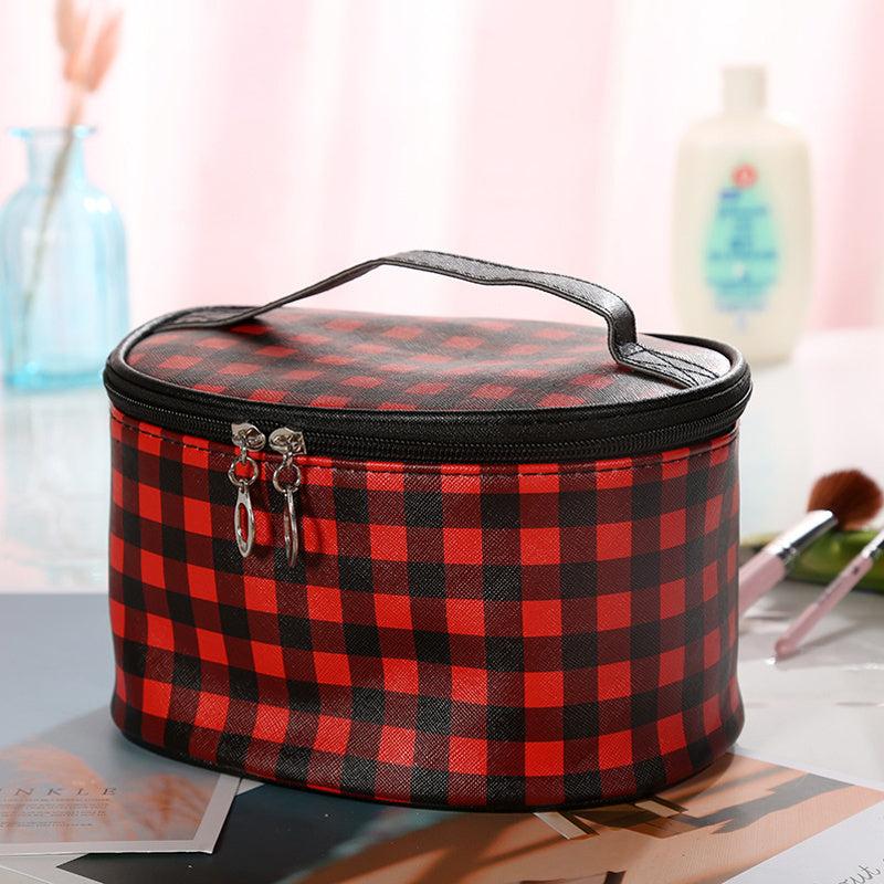 Plaid Pattern Cosmetic Bag Travel Toiletry Makeup Storage Organizer