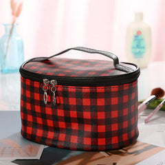 Plaid Pattern Cosmetic Bag Travel Toiletry Makeup Storage Organizer