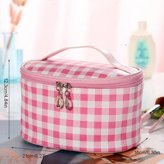 Plaid Pattern Cosmetic Bag Travel Toiletry Makeup Storage Organizer