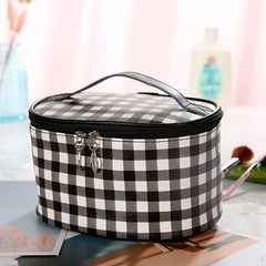 Plaid Pattern Cosmetic Bag Travel Toiletry Makeup Storage Organizer